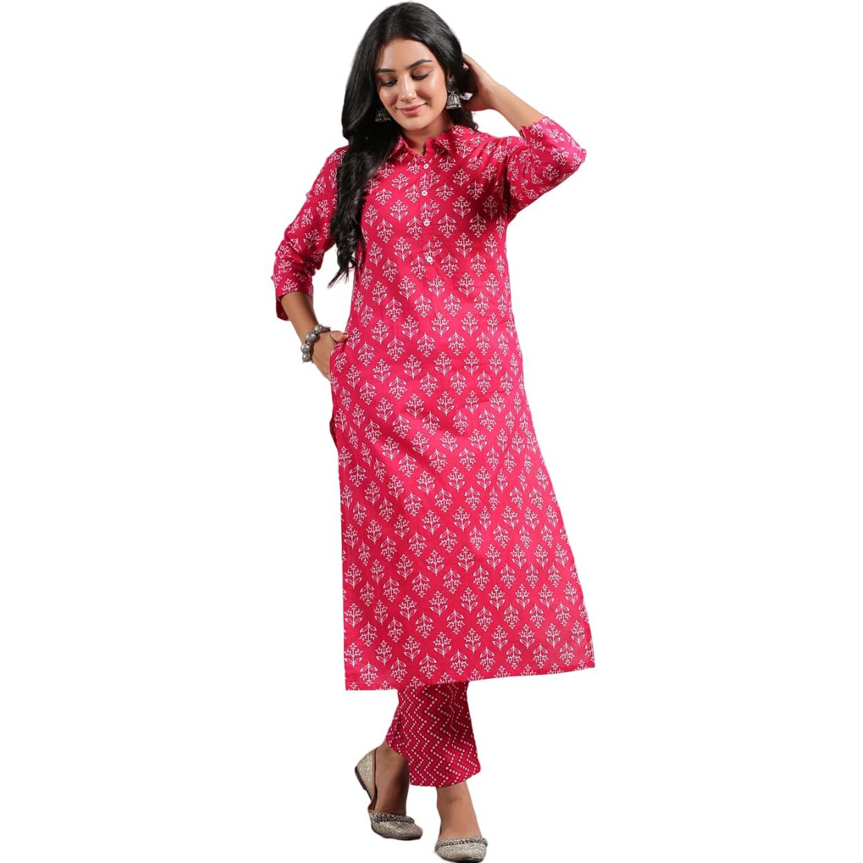 Anubhutee Ethnic Motif Printed Collared Straight Kurta With Trouser Set