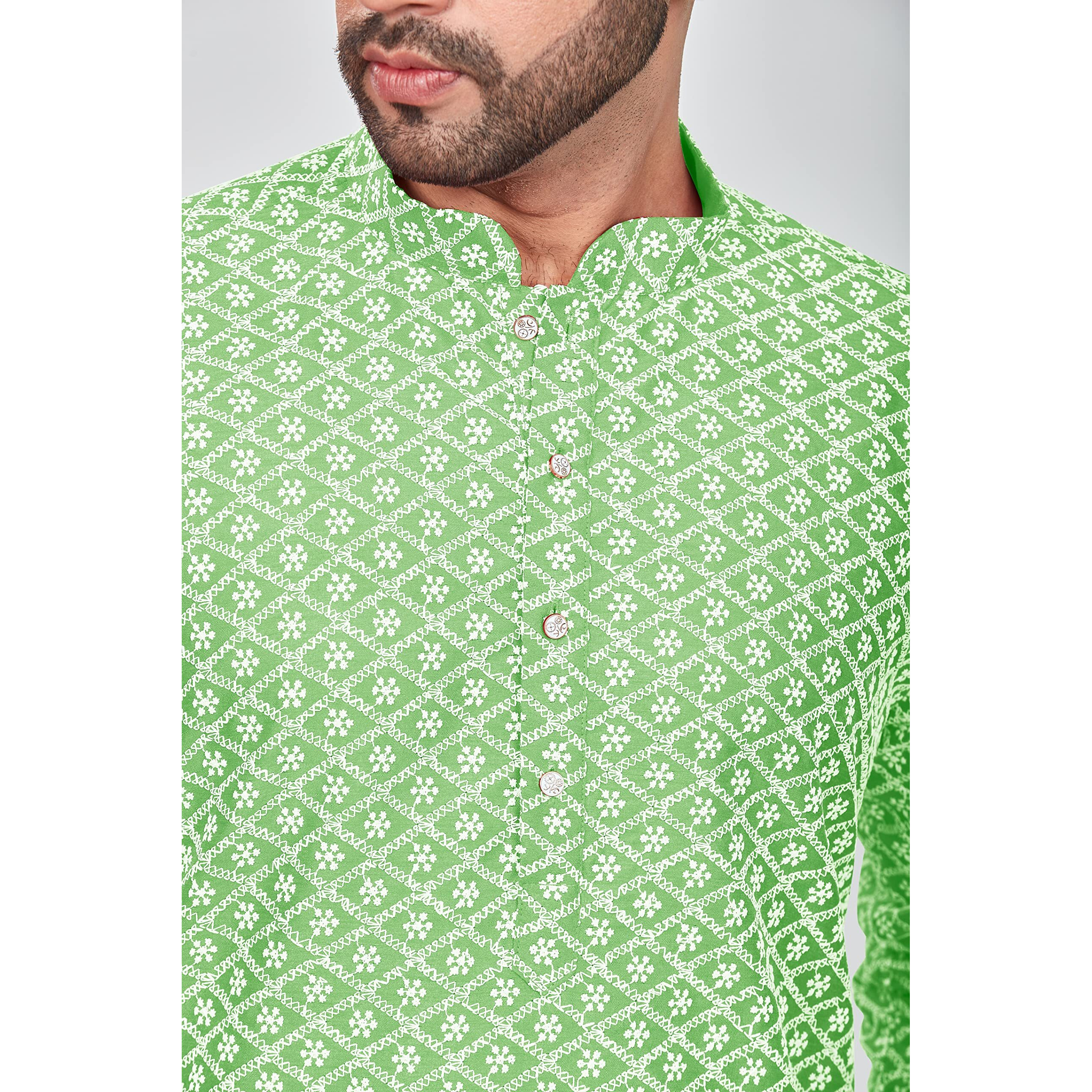 Be Active Men's Cotton Embroidered Lucknowi Green Kurta Set || Men's Kurta Pajama || Men's Kurta Pajama Set || Kurta Pajama For Men (Rfsk0013 15 Set L)