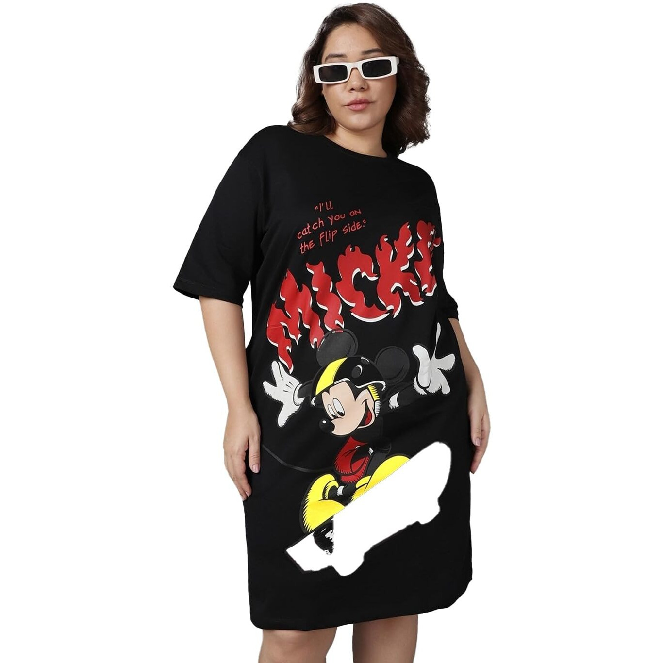 Bewakoof Heavy Duty 1.0 Official Disney Merchandise Women's Graphic Printed Plus Size Oversized Dress_589803_Black_6Xl
