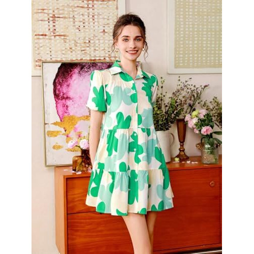 Tadkee Women's Cotton Blend Classic Above The Knee Casual Dress (Fn-One-Piece-129-Green-M_Green_M)
