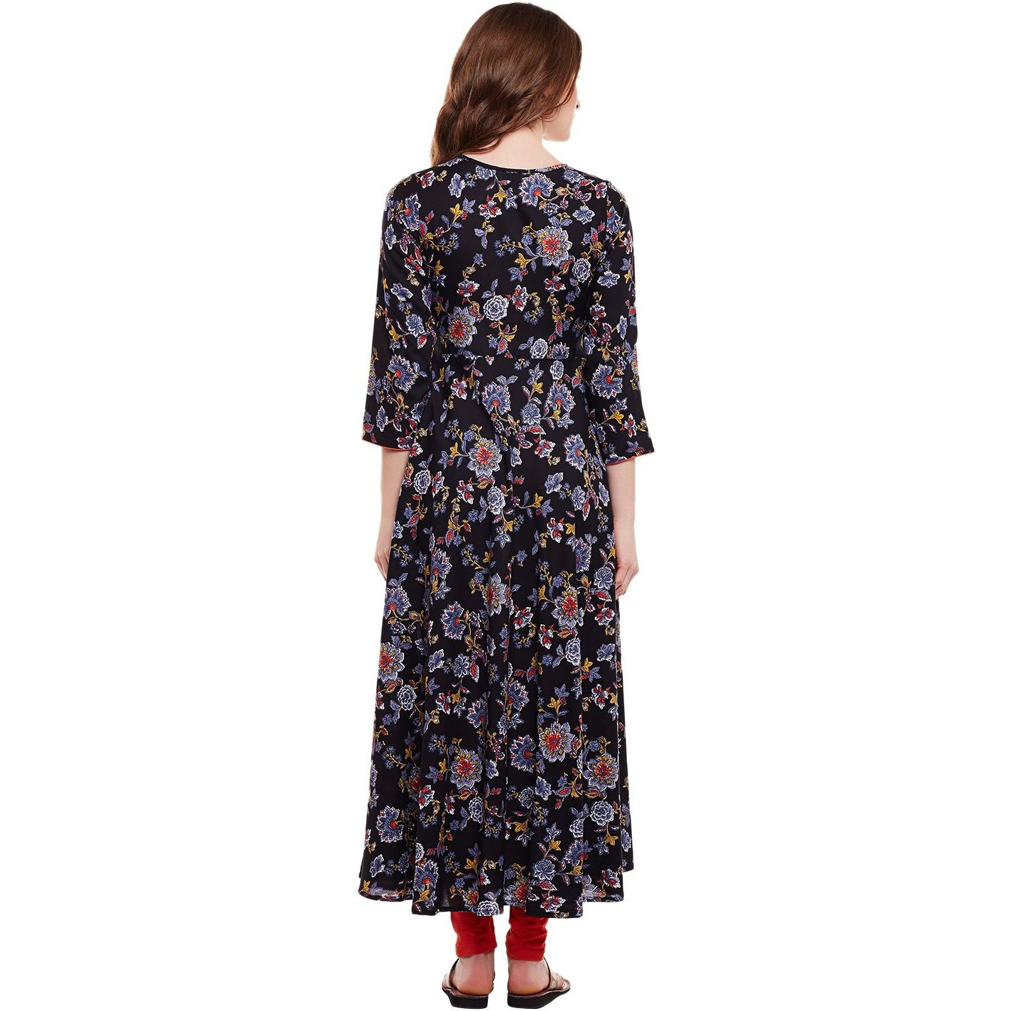 Viscose Floral Printed Flared Kurta With Buttons Multicolour 4Xl