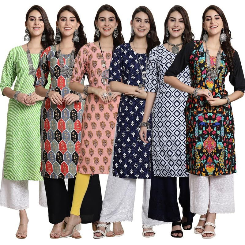 Pinkmint Kurti For Women Fancy Printed Kurti Ll Ethnic Kurti Ll Festival Wear Kurti For Women (Pack Of 6 Kurti)