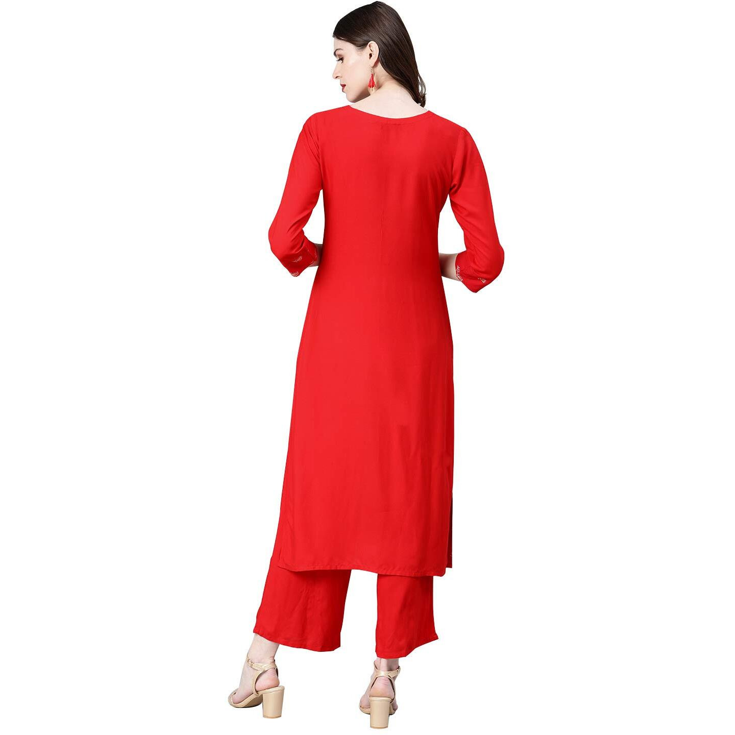 Ziyaa Women's Rayon Straight Kurta (Zikury2868-L_Red_Large)
