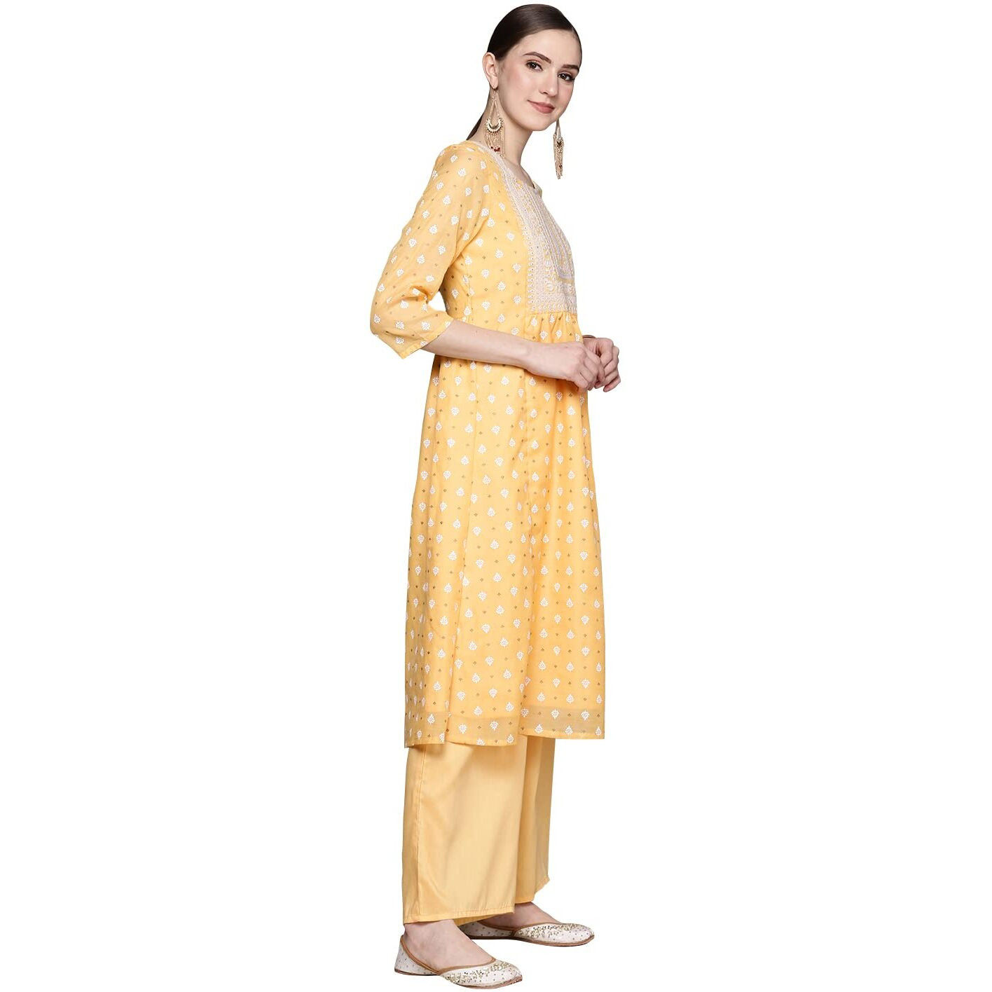 Ziyaa Women's Yellow Chanderi Straight Kurta Palazzo And Dupatta Set (Ziskdch3931-3Xl