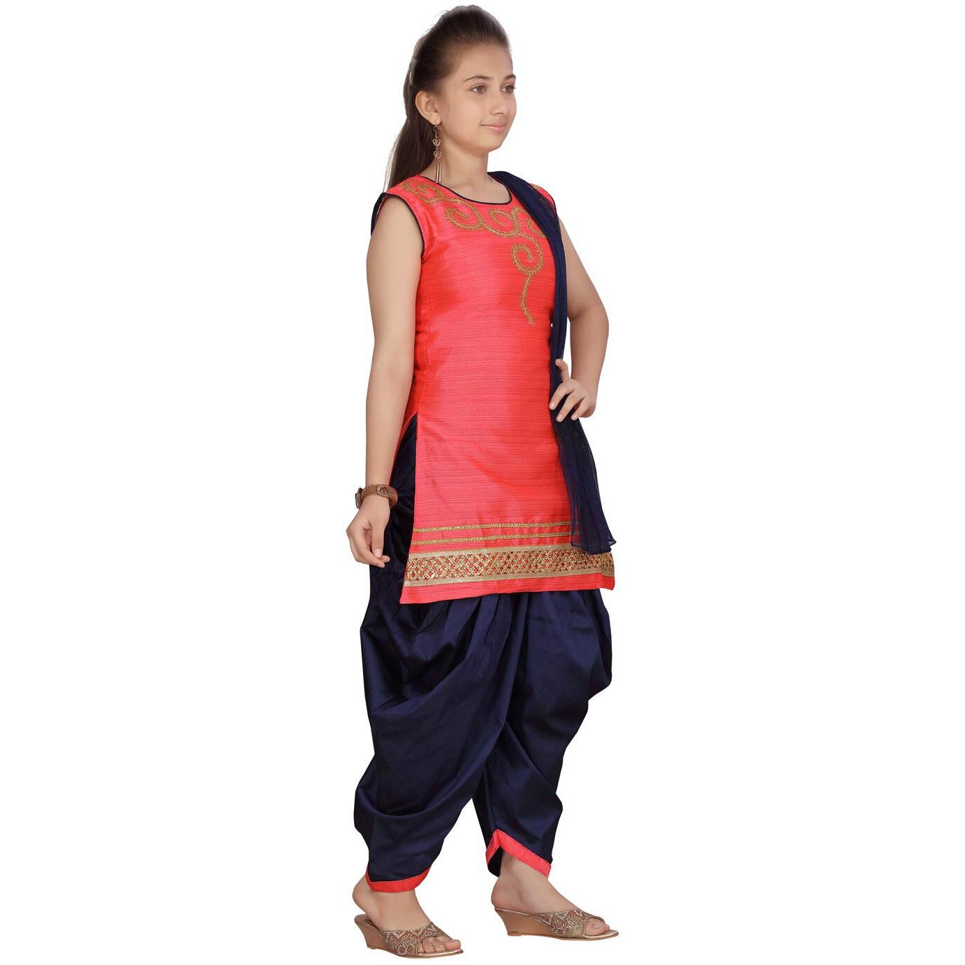 Aarika Girl's Silk Patiala Suit Set (Pt-18272_Gajri_28)