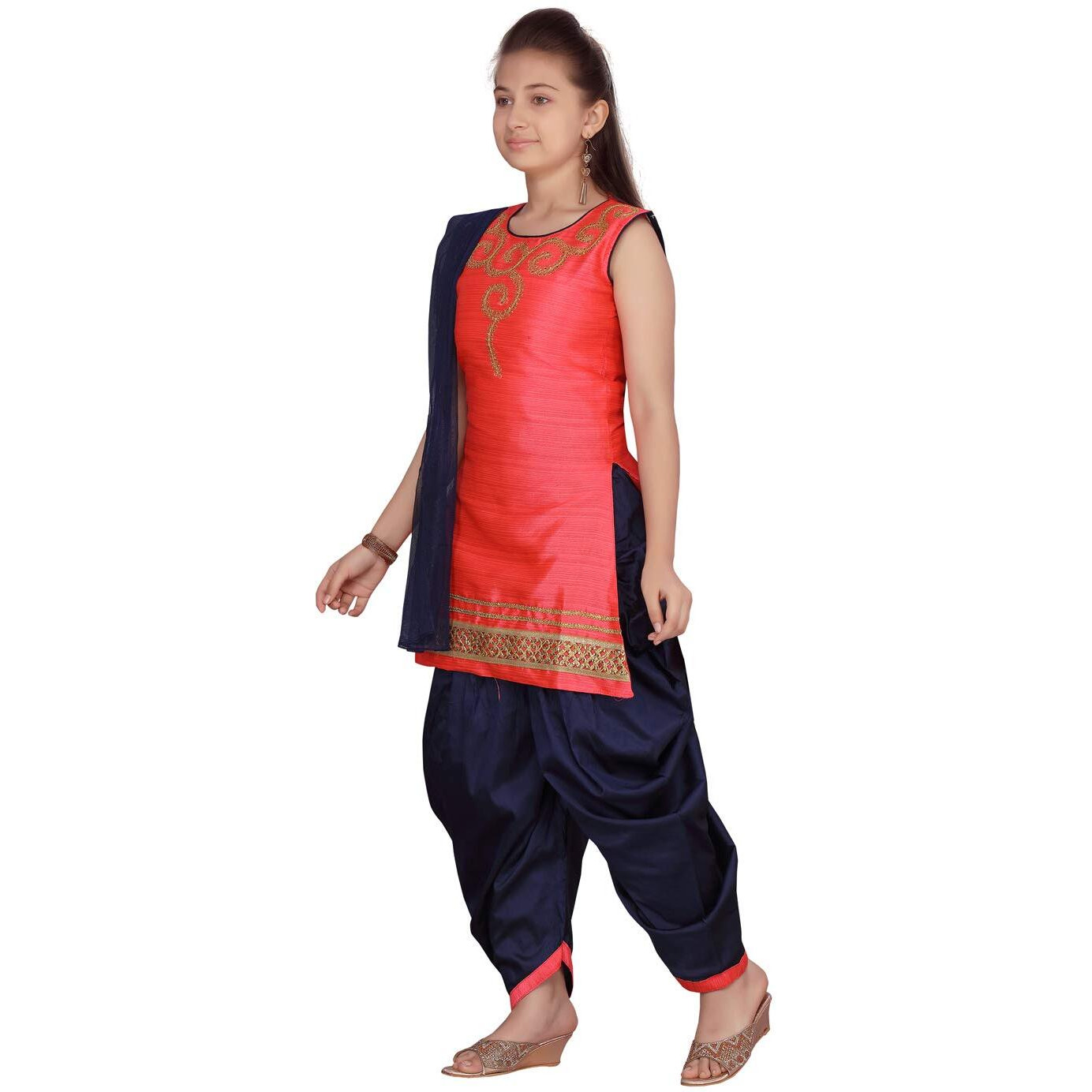 Aarika Girl's Silk Patiala Suit Set (Pt-18272_Gajri_28)
