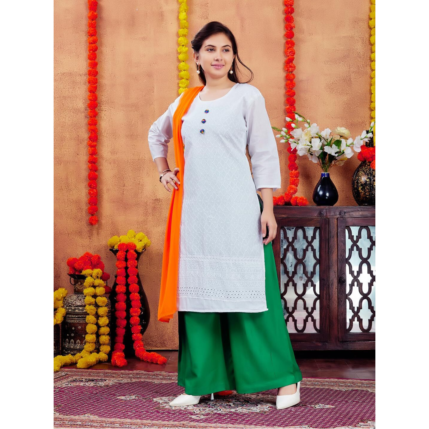 Aarika Girls Casual Wear White Colour Embroidery Cotton Kurti-(7-15 Years)