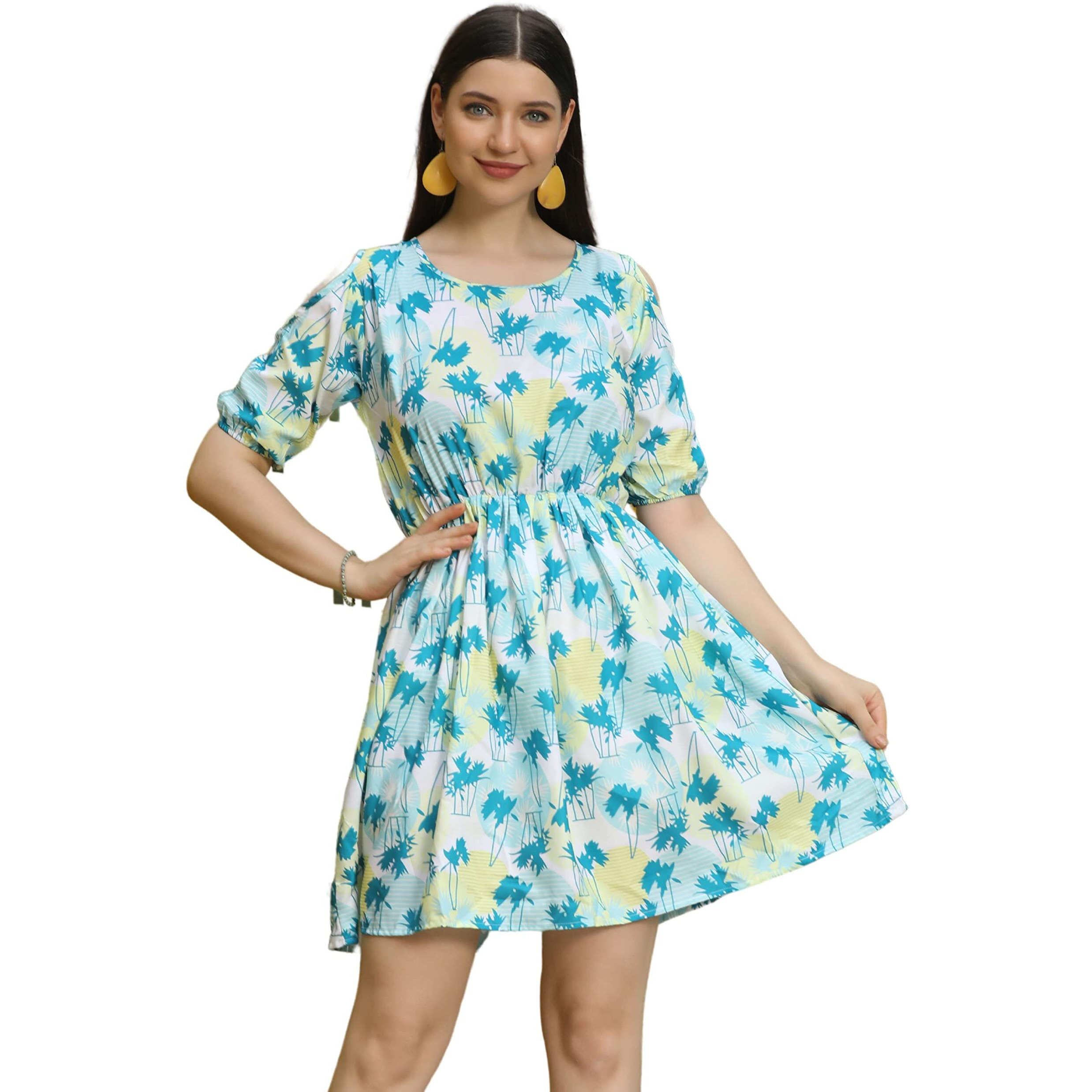 Dhruvi Trendz Womens Lycra Women Western Dresses Regular Fit A-Line (Dupli-D-Wd-1003_Sky_Xl)