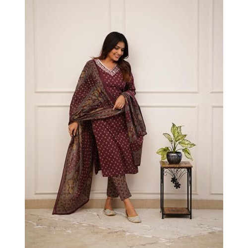 Fabnex Kurta Set For Women | Women Embroidered Kurta Set | Women Kurta Sets Kurtis | Women Kurta Pant Set (K-91-92) (In, Alpha, M, Regular, Maroon)