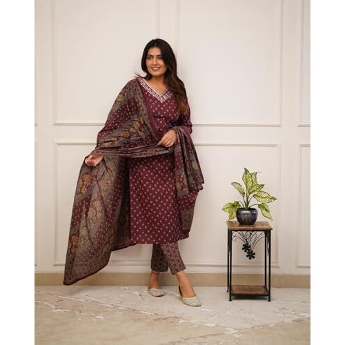 Fabnex Kurta Set For Women | Women Embroidered Kurta Set | Women Kurta Sets Kurtis | Women Kurta Pant Set (K-91-92) (In, Alpha, M, Regular, Maroon)