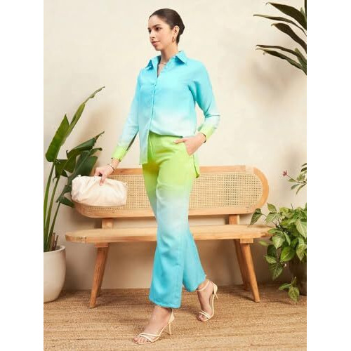 Fabnex Women Co Ord Set For Women | Co Ord Set For Women Stylish | Kurta Set For Women | Kurta Set | Ethnic Co Ord Set For Women | Full Sleeve Co-Ord Set (K-105-Blue-Green-2Xl)