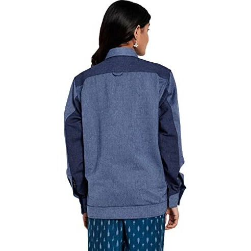 Fabindia Women's Cotton Twill Nehru Jacket (6025697Dark Blue_Dark L)