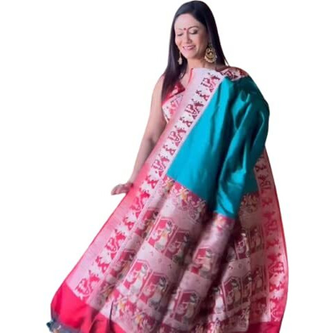 Flosive Women's Present Banarasi Soft Lichi Silk Saree Beautiful Jacquard Rich Pallu Design Work Zari Woven Kanjivaram Silk Style Saree With Soft Lichi Silk Blouse Piece Ayn Royal Rama.