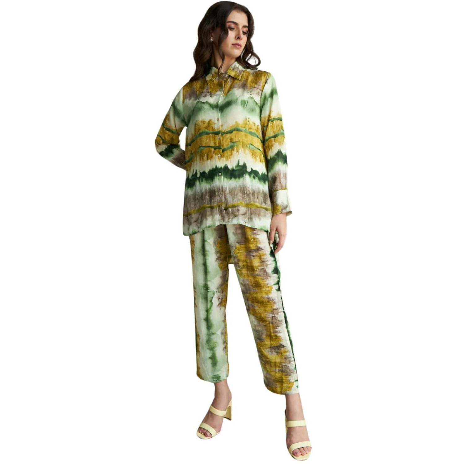 Greciilooks Women Rayon Casual Regular Fit Co Ord Sets (Green, Medium)