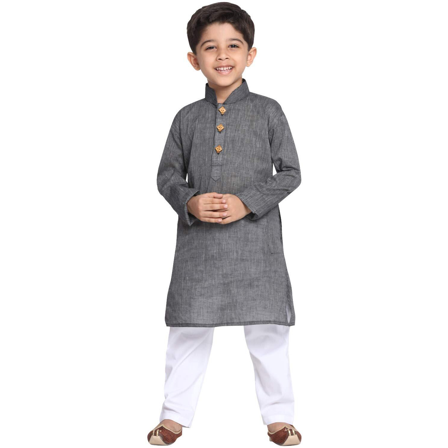 Jbn Creation Boys Pure Cotton Black And White Kurta Pyjama Set - Ethnic Elegance For Festivals | Comfortable Traditional Pure South Handloom Cotton Kurta Pyjama For Kids_Jbnbk070Blnpwh_22