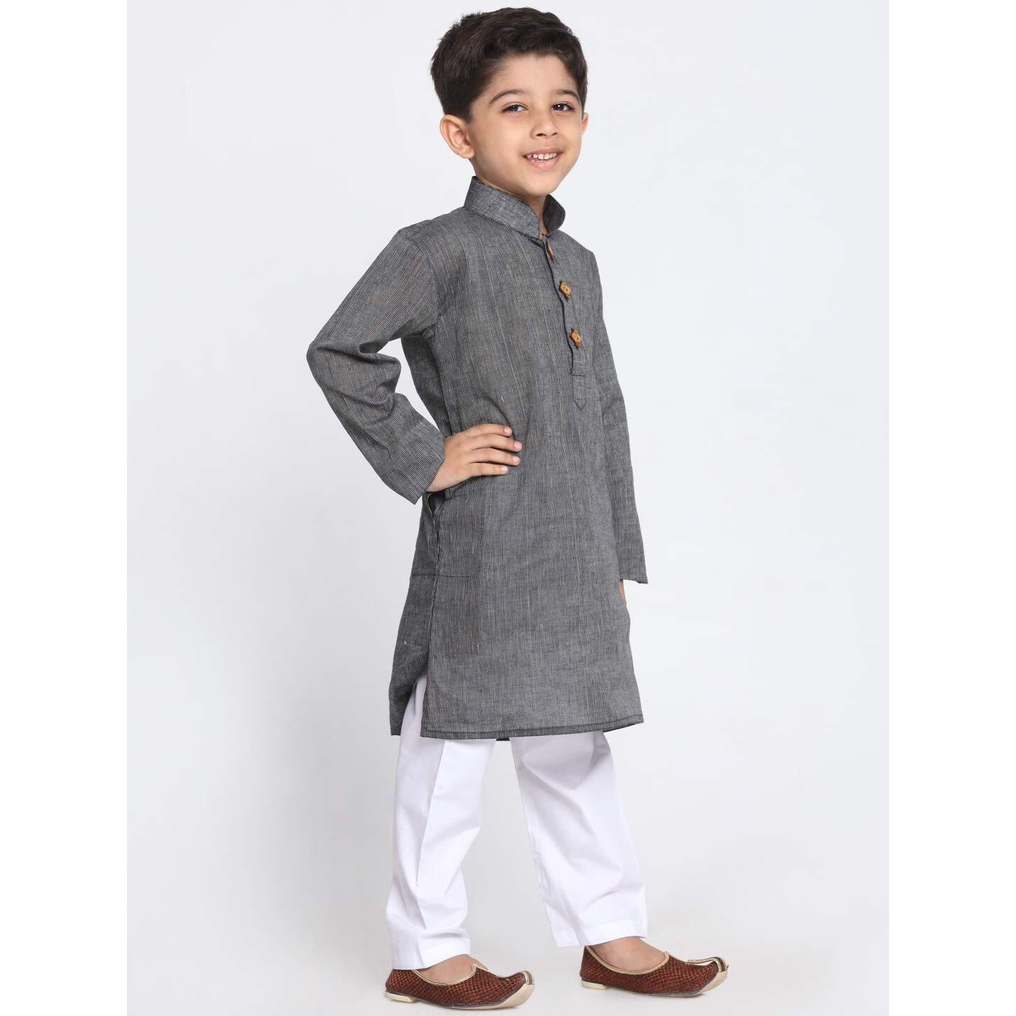 Jbn Creation Boys Pure Cotton Black And White Kurta Pyjama Set - Ethnic Elegance For Festivals | Comfortable Traditional Pure South Handloom Cotton Kurta Pyjama For Kids_Jbnbk070Blnpwh_22