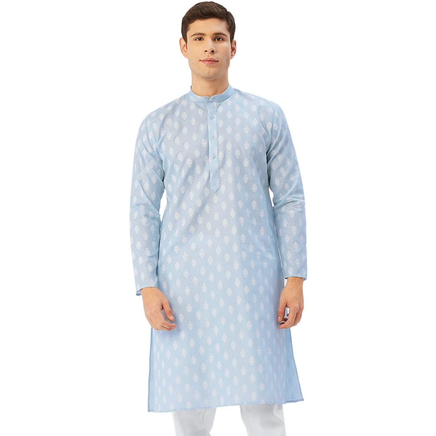 Jompers Men's Cotton Floral Printed Kurta. (Sky, Xxl)