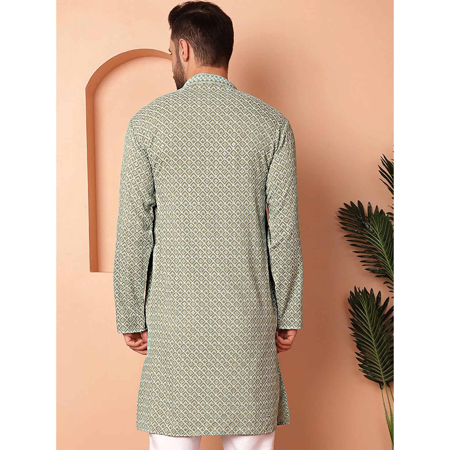 Jompers Men Pista Embroidered And Sequence Kurtas (Pista, M)