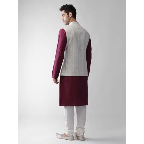 Kisah Kurta Pajama Set For Men With Modi Jacket  Ethnic Kurta For Man | Wedding Dress Set & Traditional Outfit, White Maroon, 38