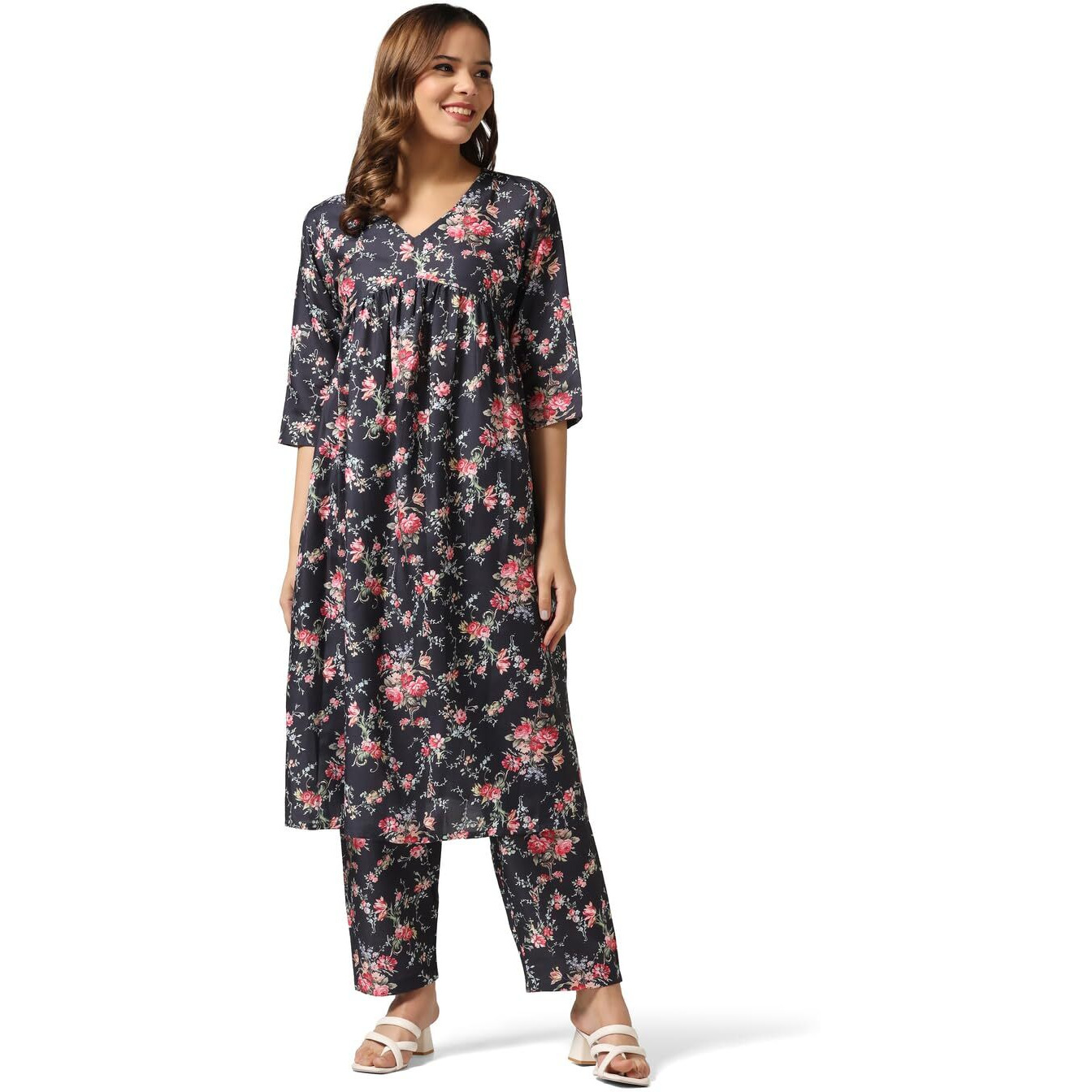 Leriya Fasion Women's Semi Cotton Regular Kurta Set (Lf-K2729&P151_Black_M)