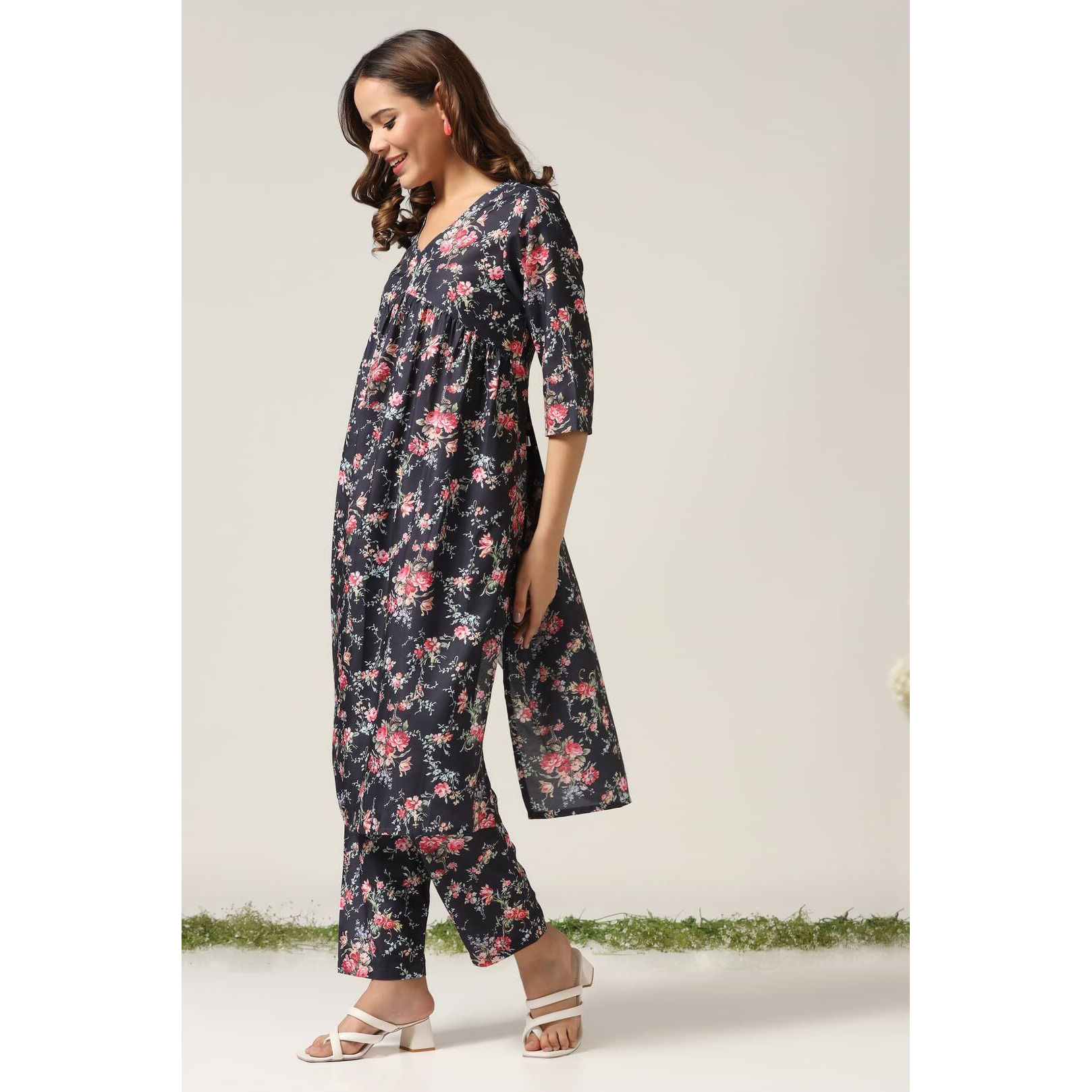 Leriya Fasion Women's Semi Cotton Regular Kurta Set (Lf-K2729&P151_Black_M)