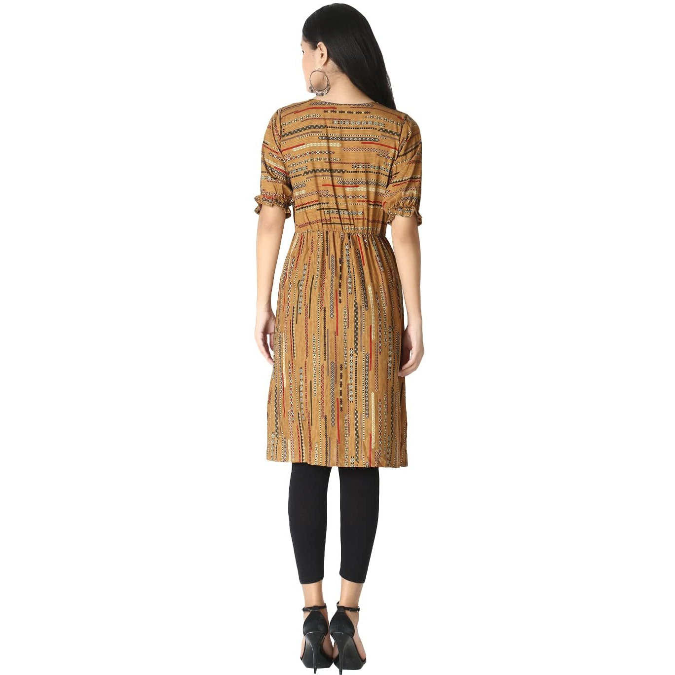 Leriya Fashion Designer Printed Fully Stitched Anarklai Kurti/Kurta For Women & Girls On Jeans Palazzo (Brown, Xx-Large)