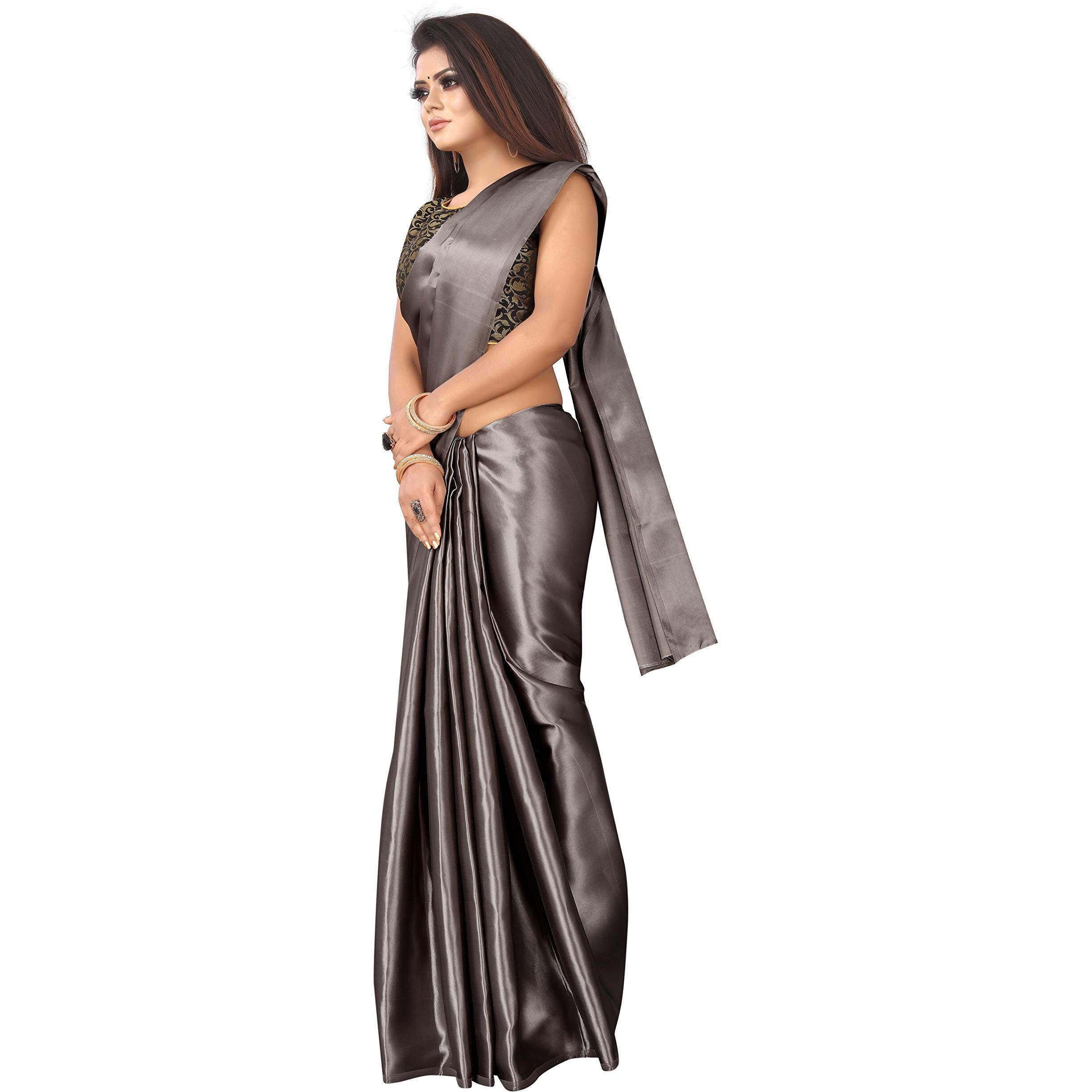 Oomph Womens Satin Sarees Satin Satin (Steel Grey_Stpavitragrey)