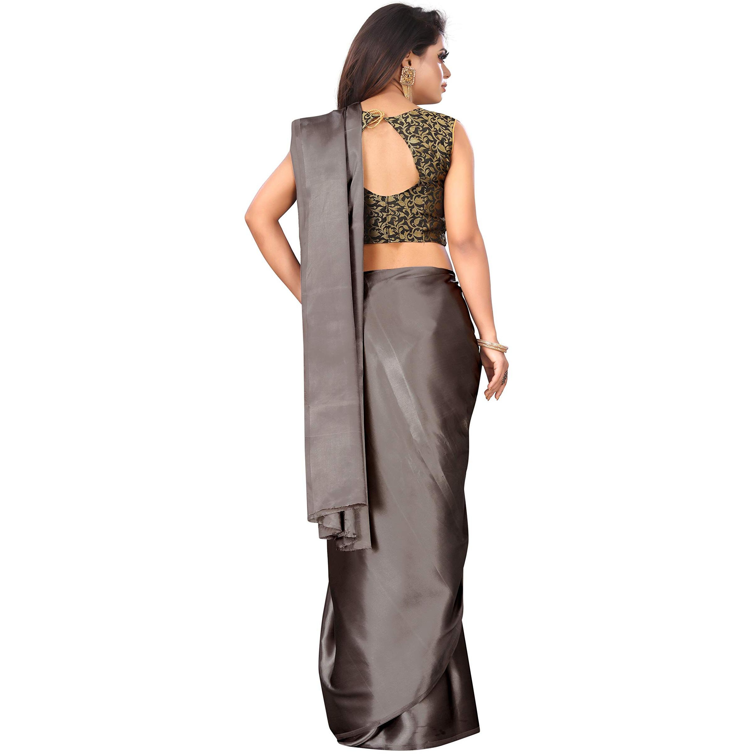 Oomph Womens Satin Sarees Satin Satin (Steel Grey_Stpavitragrey)