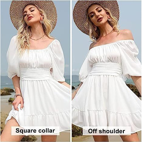 Patlani Western Dresses For Women | Solid Georgette Smock Off Shoulder- Dress | Midi Western Dress For Women.(Off-White-M)