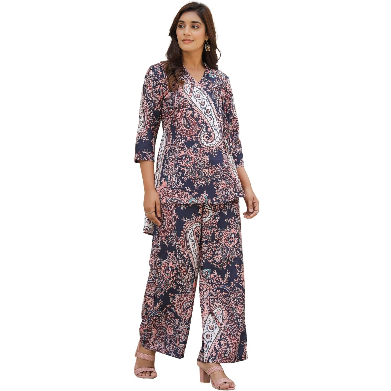 Leriya Fashion Rayon Printed A-Line Front Open Co-Ord Kurta Set For Women (Lf-W2173&Tr1139-S-Black)