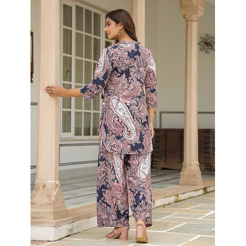 Leriya Fashion Rayon Printed A-Line Front Open Co-Ord Kurta Set For Women (Lf-W2173&Tr1139-S-Black)