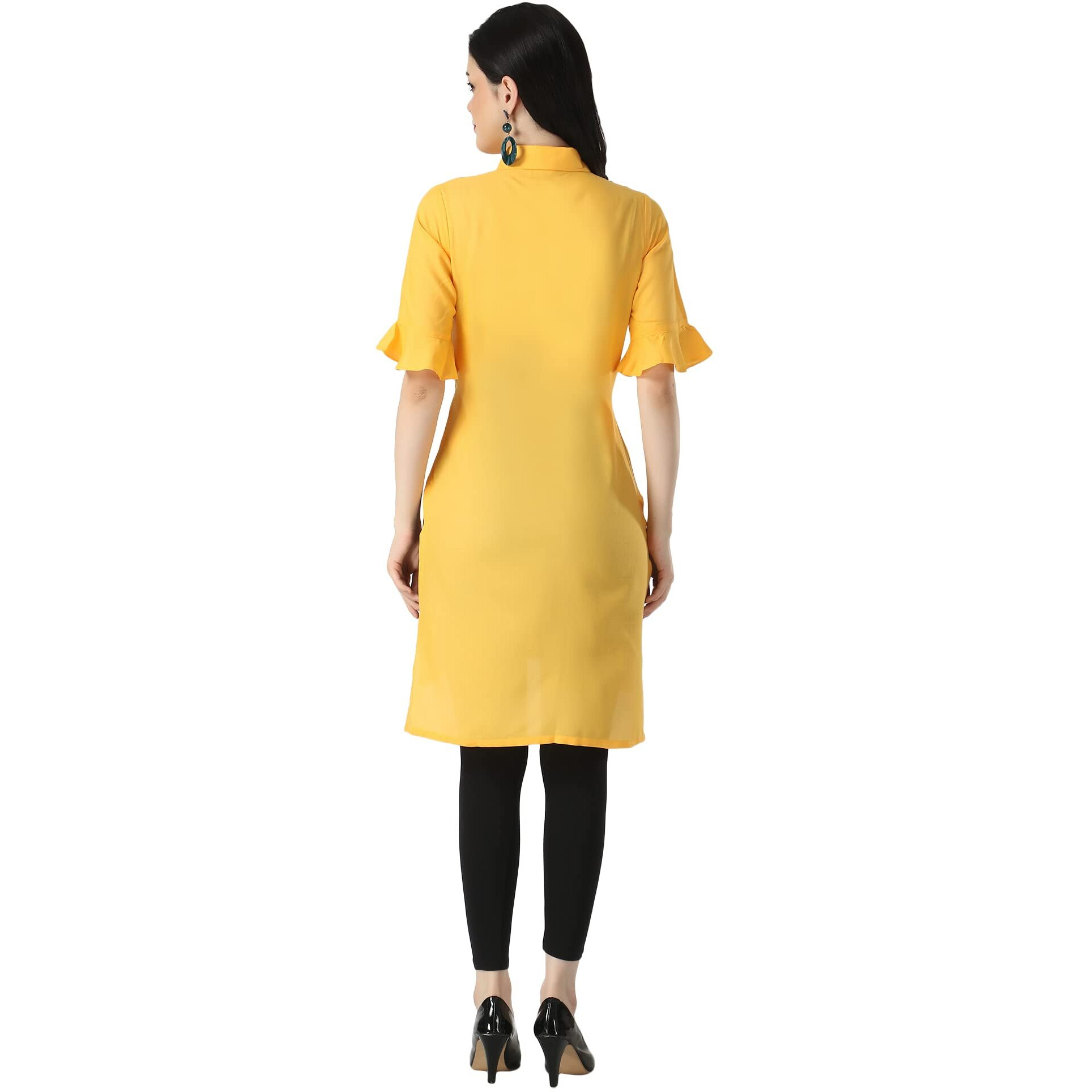 Om Sai Latest Creation Women's Cotton Solid Stitched A-Line Kurti/Kurta And Bottom Set With Pent (Leggings) For Women & Girls (Small, Yellow)