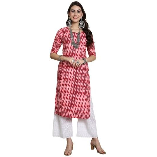 Pinkmint Elegant Printed Crepe Kurti's For Women's Ll Fashionable Kurti Ll Straight Round Neck Kurti (Pack Of 1) Pink
