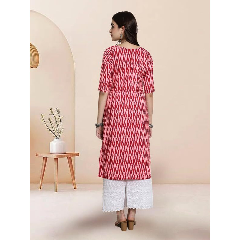 Pinkmint Elegant Printed Crepe Kurti's For Women's Ll Fashionable Kurti Ll Straight Round Neck Kurti (Pack Of 1) Pink