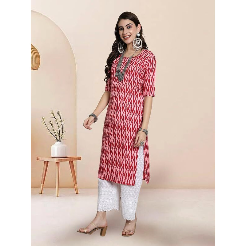 Pinkmint Elegant Printed Crepe Kurti's For Women's Ll Fashionable Kurti Ll Straight Round Neck Kurti (Pack Of 1) Pink