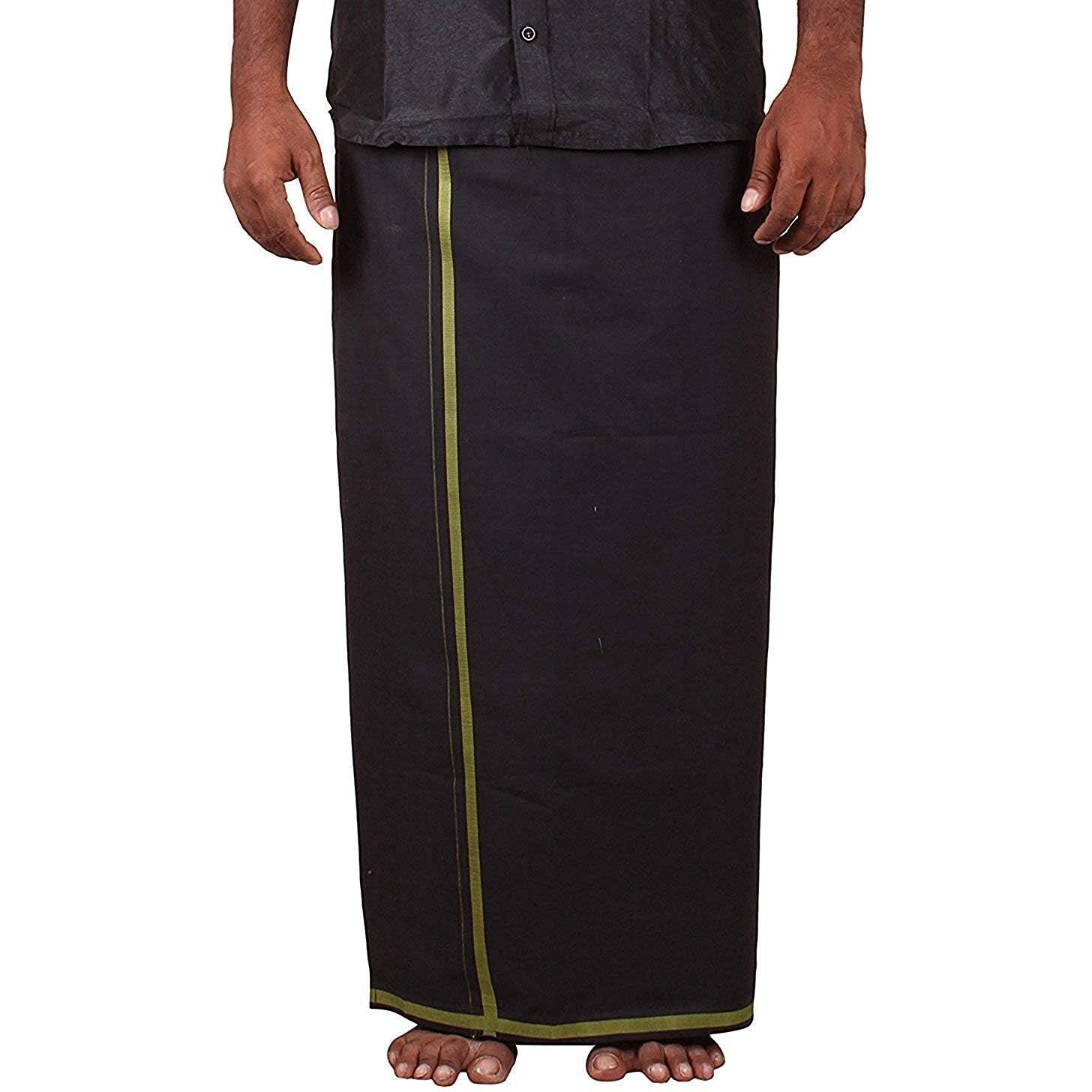Prakasam Cotton Mens Pure Cotton Fine Quality Stitched Pocket Welcro Attachment Black Colour Dhoti For Mens