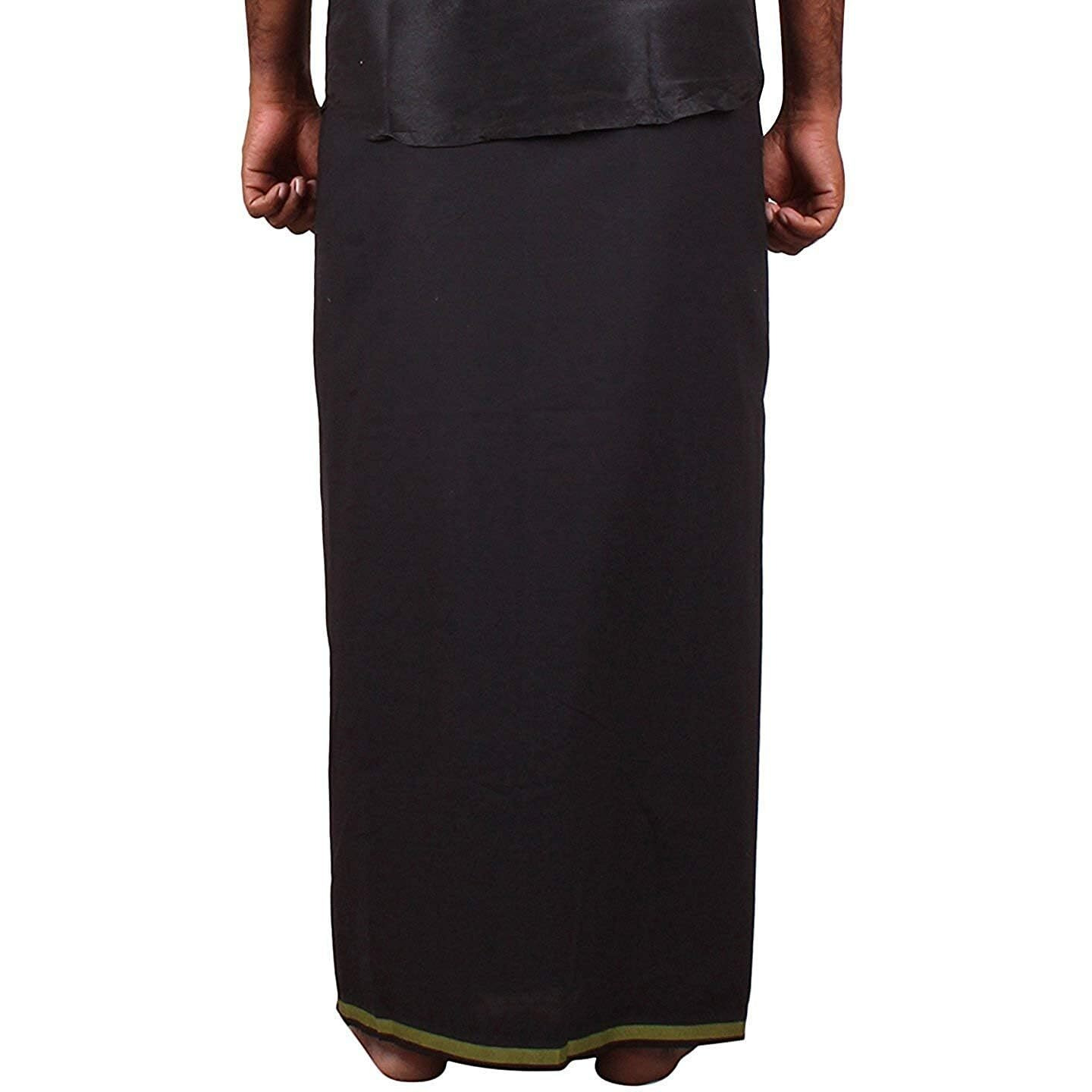 Prakasam Cotton Mens Pure Cotton Fine Quality Stitched Pocket Welcro Attachment Black Colour Dhoti For Mens