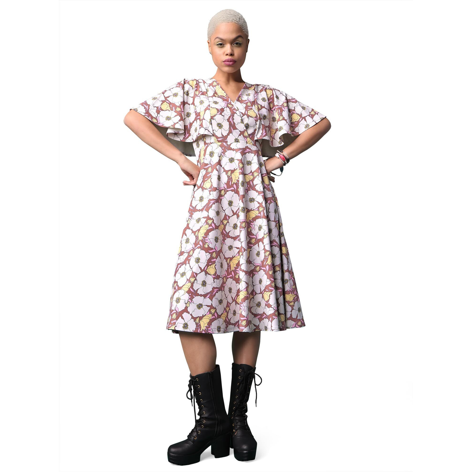 Purvaja Womens Fit & Flare Knee Length Dress (Wini-001-Glory_Brown_Large)