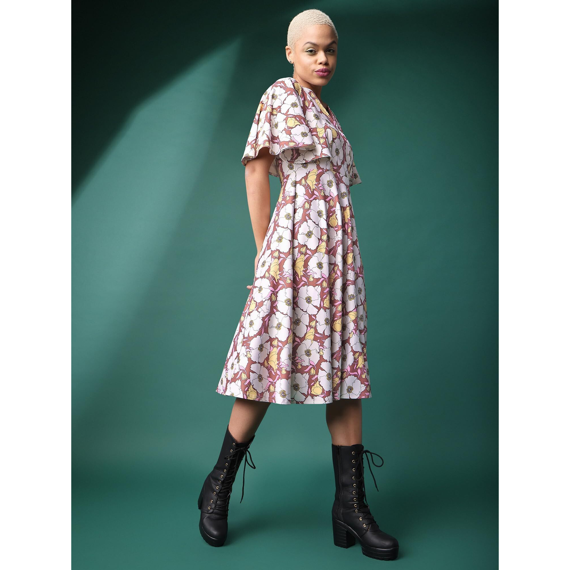 Purvaja Womens Fit & Flare Knee Length Dress (Wini-001-Glory_Brown_Large)
