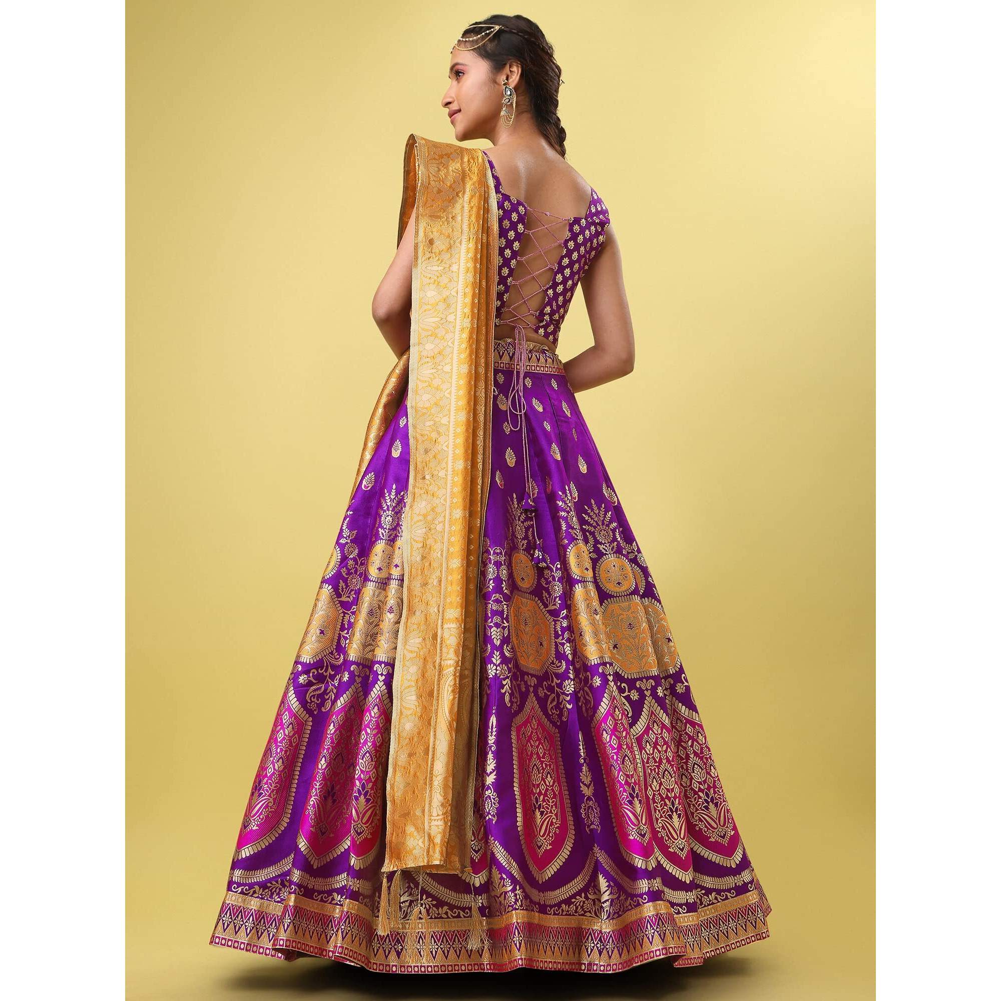 Purvaja Women's Jacquard Semi-Stitched Lehenga Choli (Khwab-Wine_Wine_Free Size)