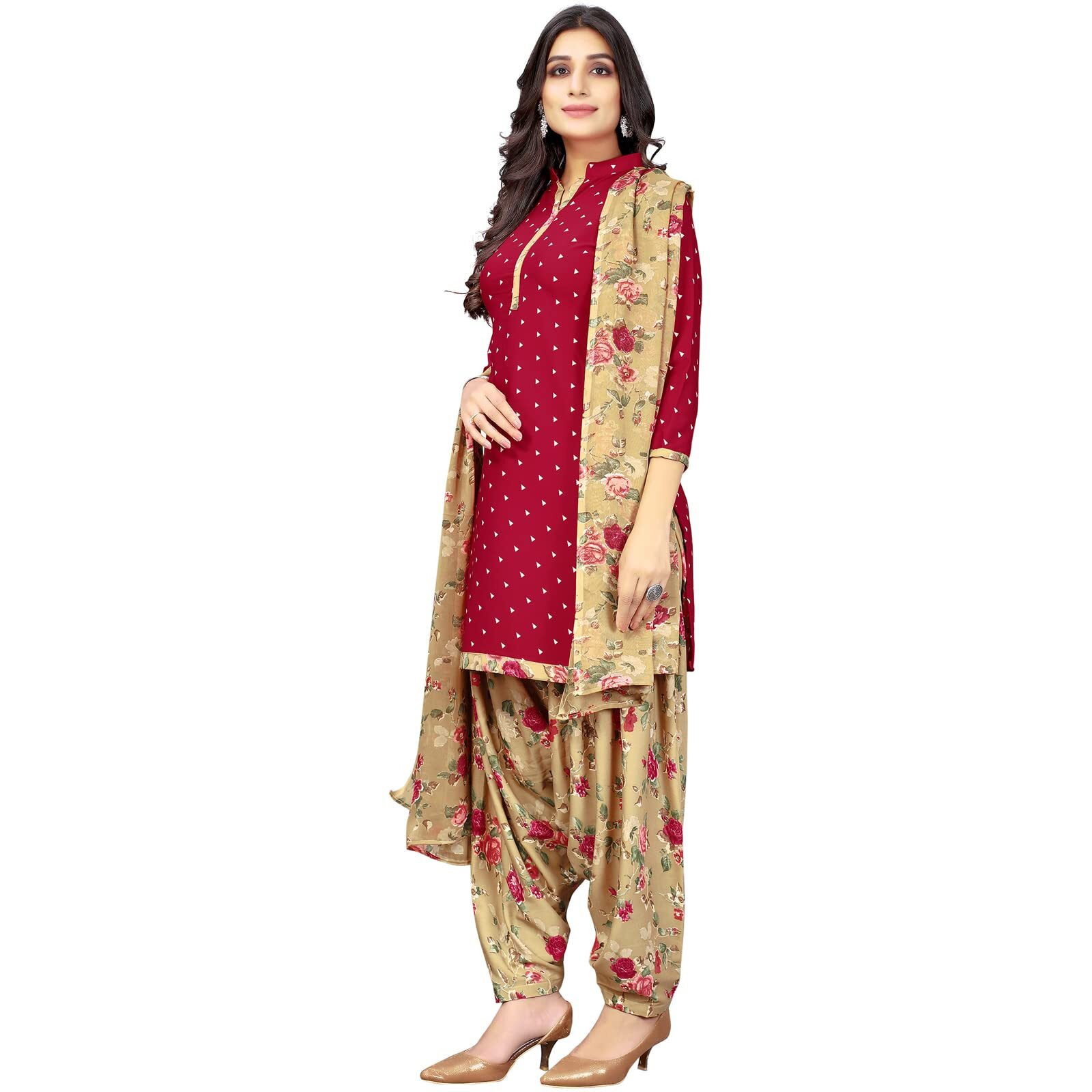 Satrani Women's Crepe Printed Unstitiched Dress Material(1122Dn973_Red1)