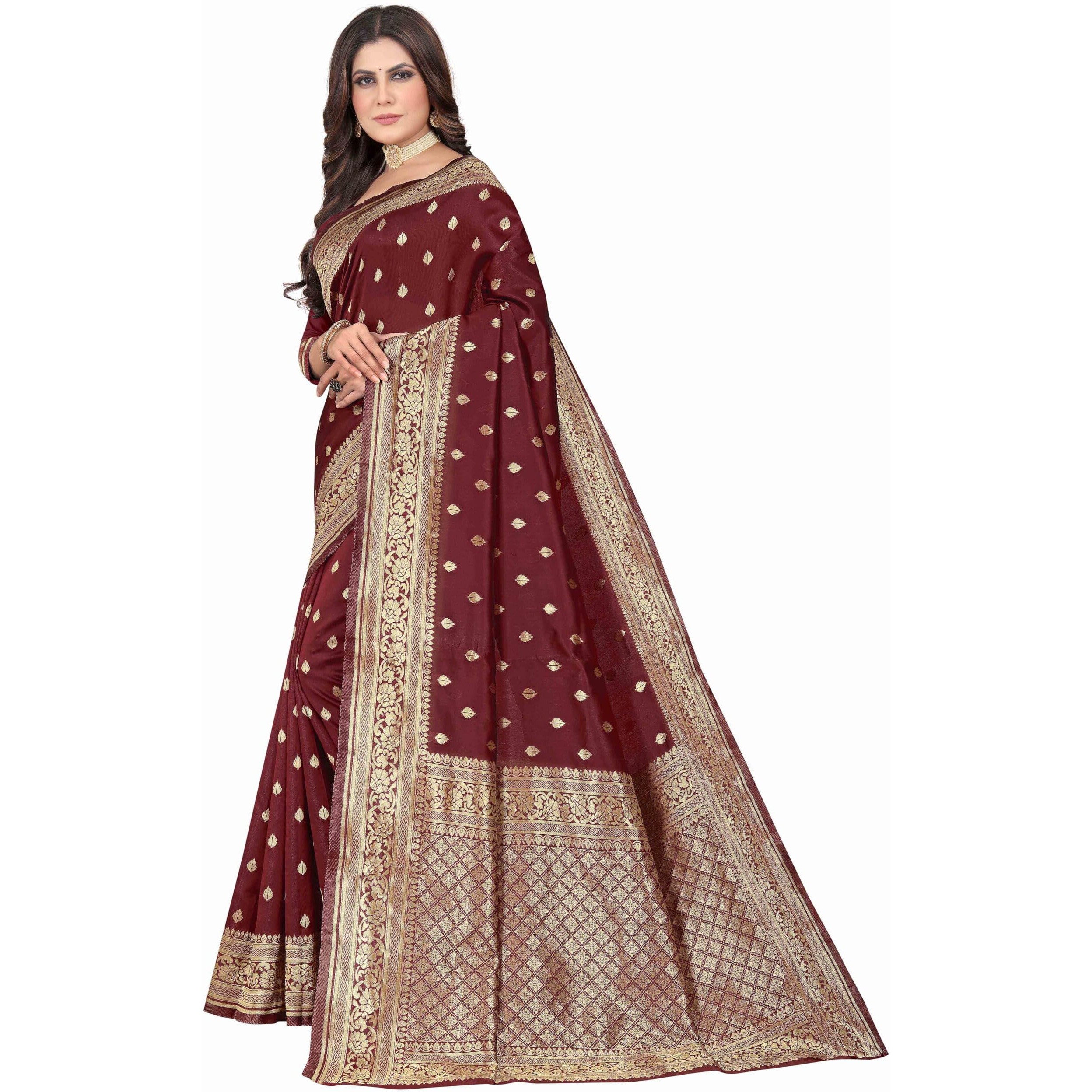 Sugathari Women's Banarasi Saree Pure Kanjivaram Silk Saree Soft New Ladies 2023 Design Wear Pattu Sarees Latest Cotton Party Sari Collections With Blouse Piece For Wedding Sadi (Sam Pari-160 Maroon)