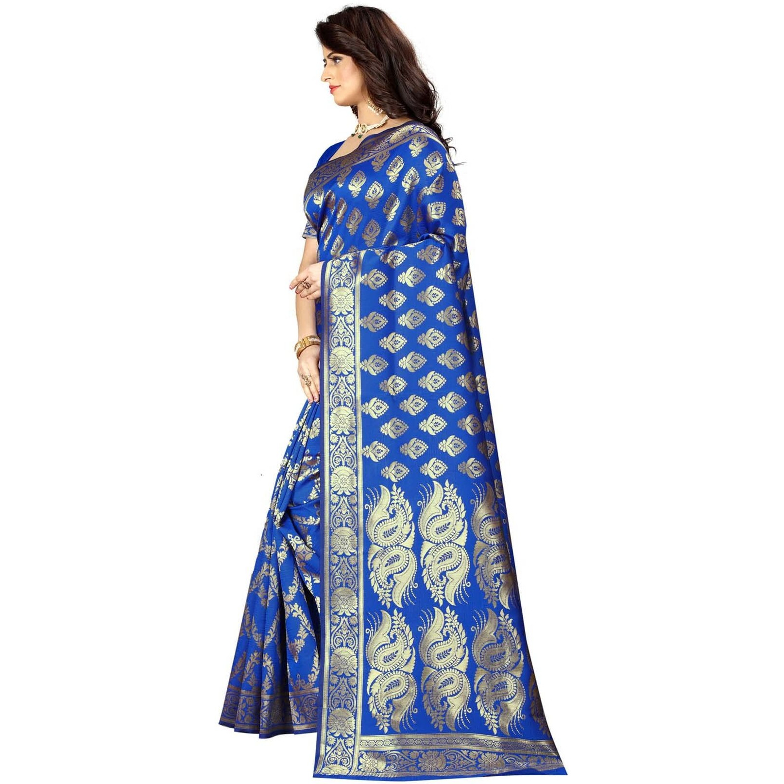Sugathari Women's Art Silk Royal Blue Kanchipuram Saree (San Pari 75 R Blue)
