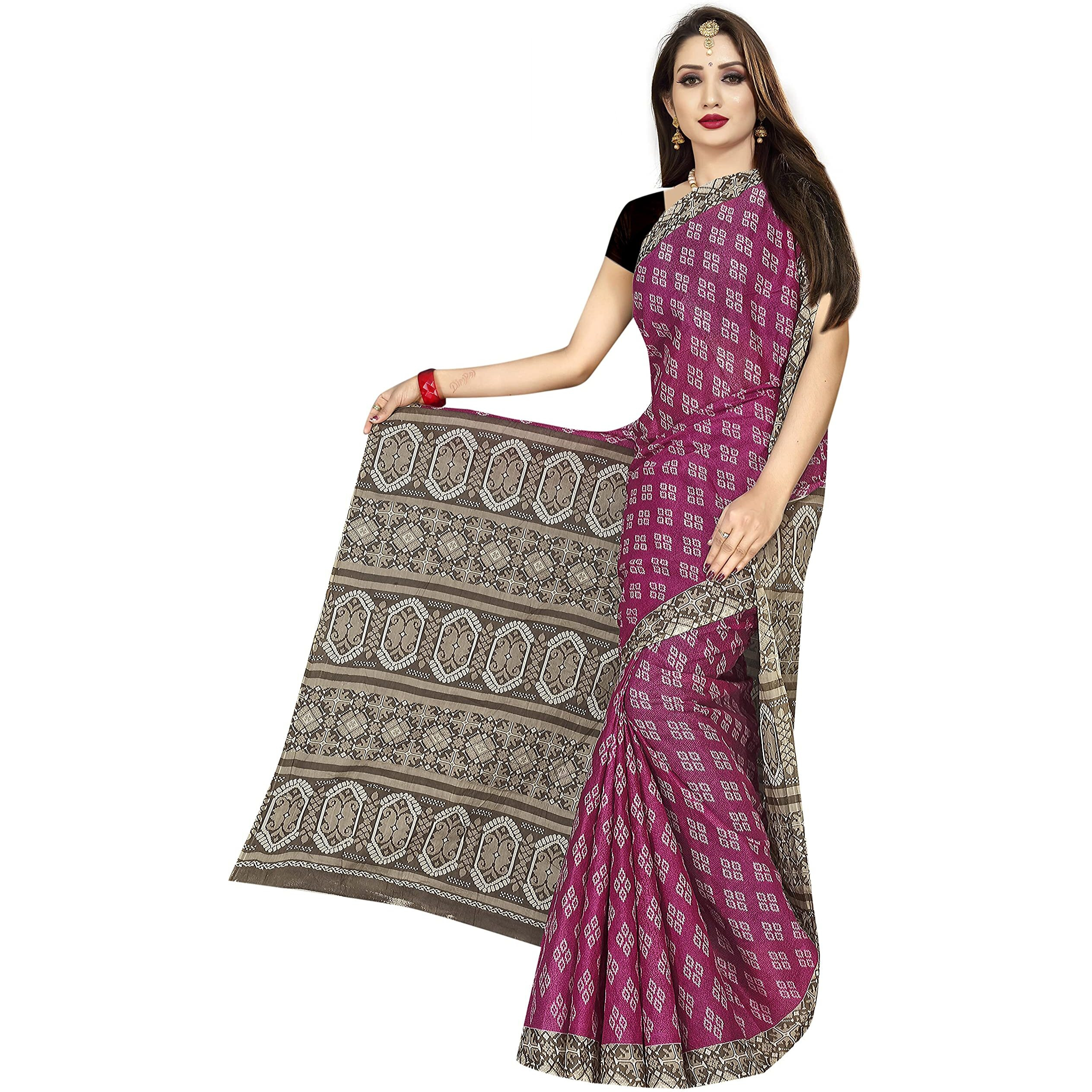 Tamaira Fashion Women's Plain Weave Pure Cotton Saree Without Blouse Piece (Ab24_Beige And Magenta)