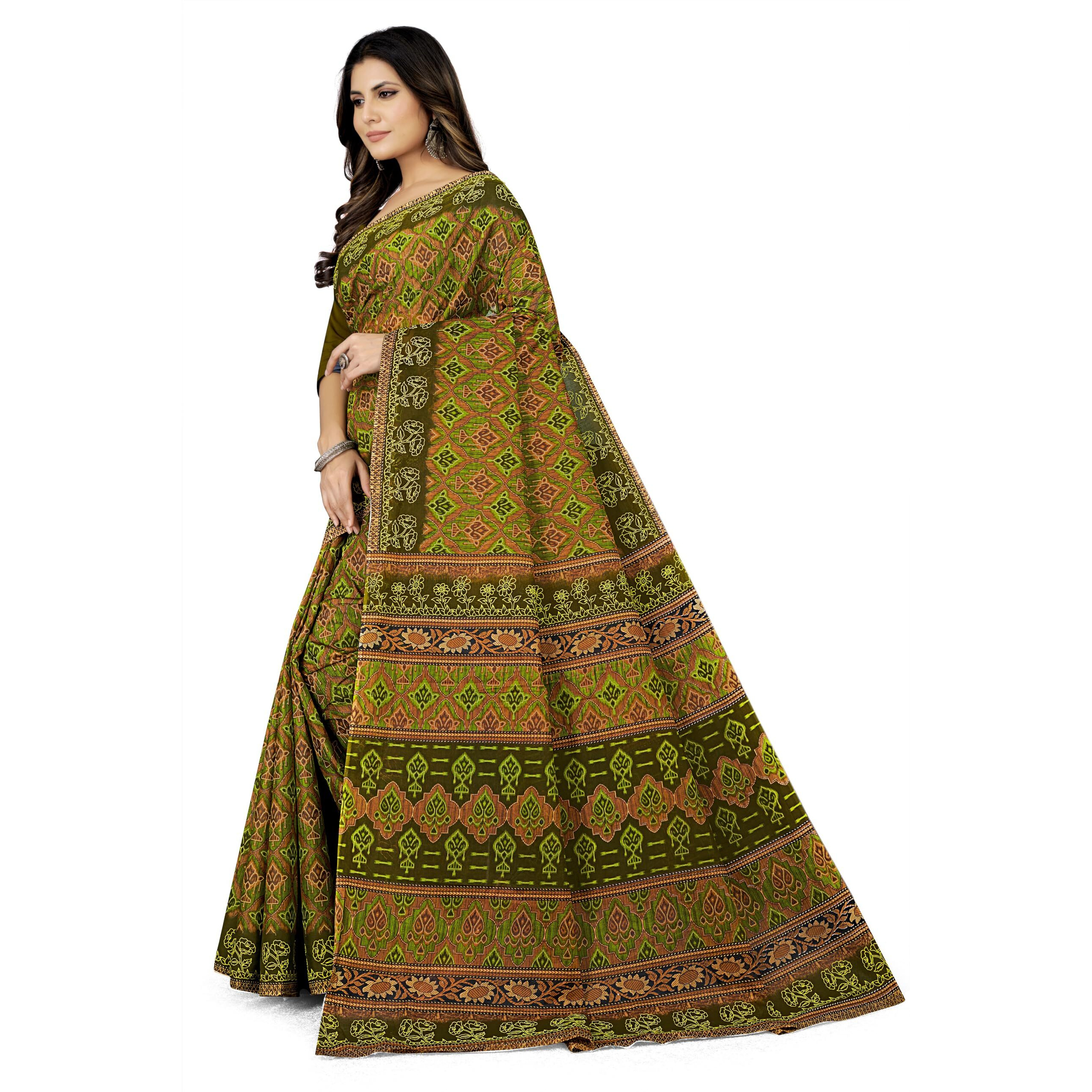 Tamaira Fashion Women's Plain Weave Pure Cotton Saree Without Blouse Piece(11188_Green)
