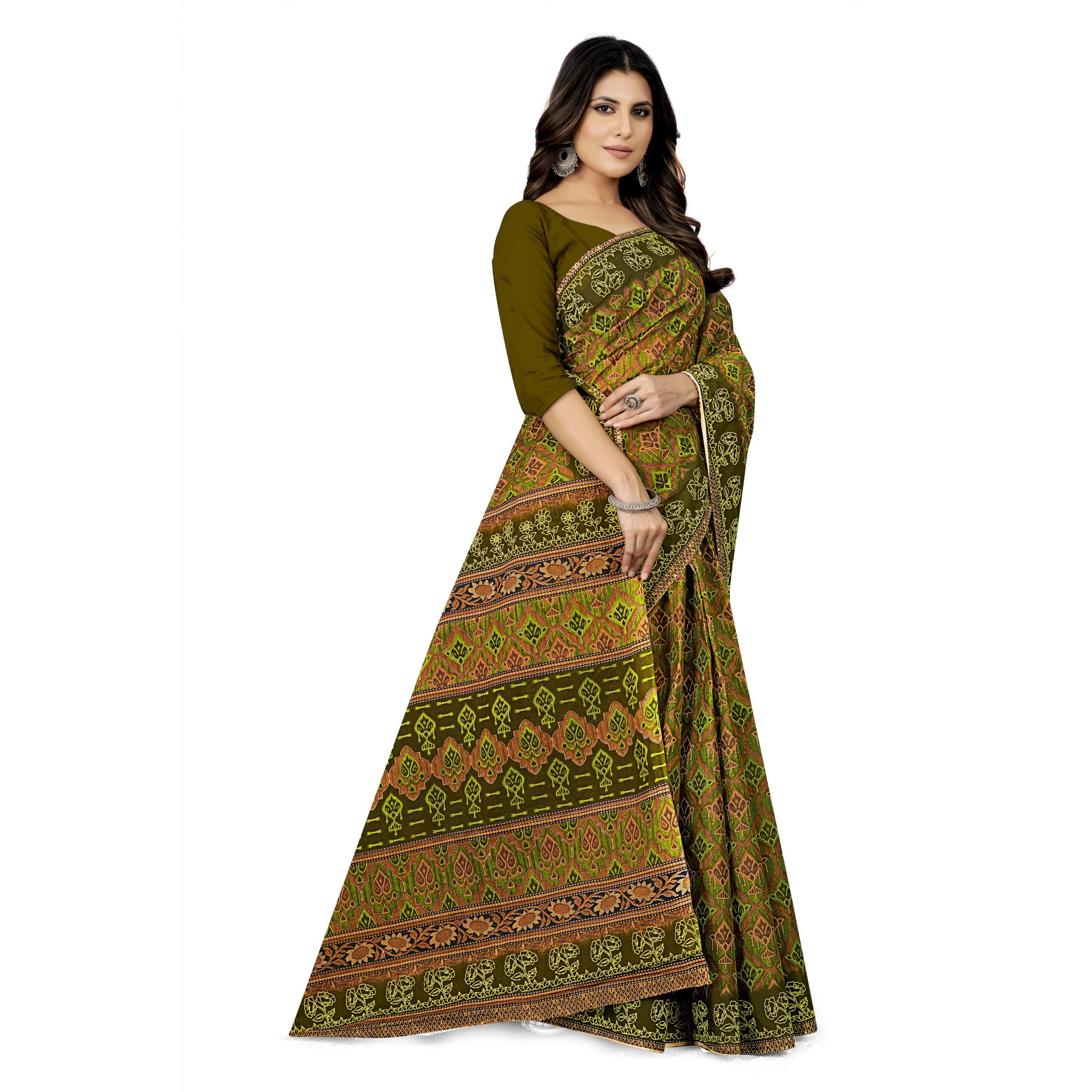 Tamaira Fashion Women's Plain Weave Pure Cotton Saree Without Blouse Piece(11188_Green)