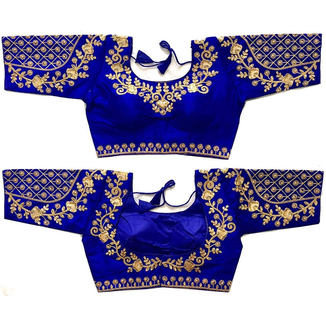 Vihu Fashion Women's Embroidery Handwork Thread Zari Stone Work Readymade Blouse (Floral Blouse Variation_Royal Blue_38)