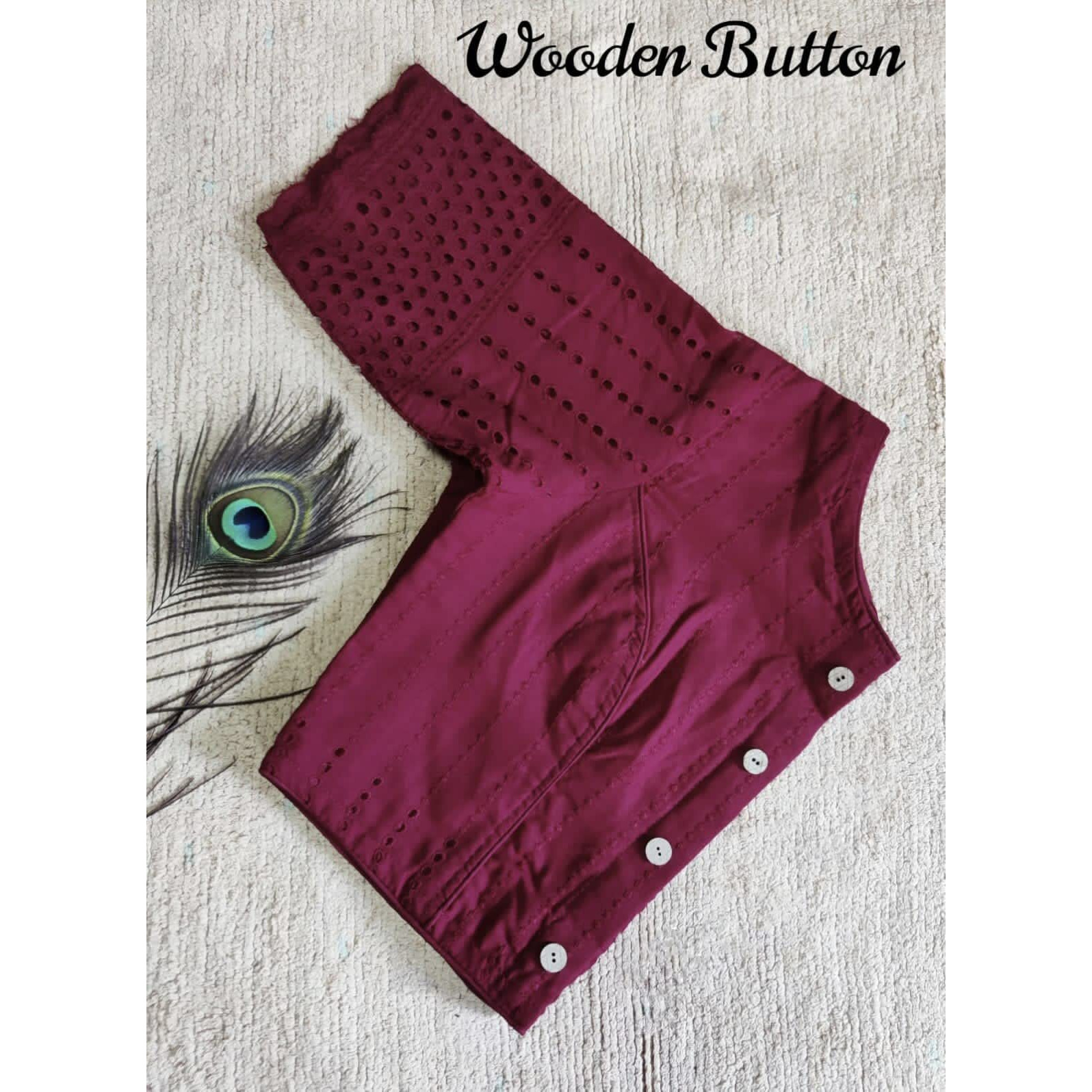Vihu Fashion Women's Trendy Hakoba Chikankari Work Half Sleeve Maroon Saree Blouse (Hakoba 13 Maroon_38)
