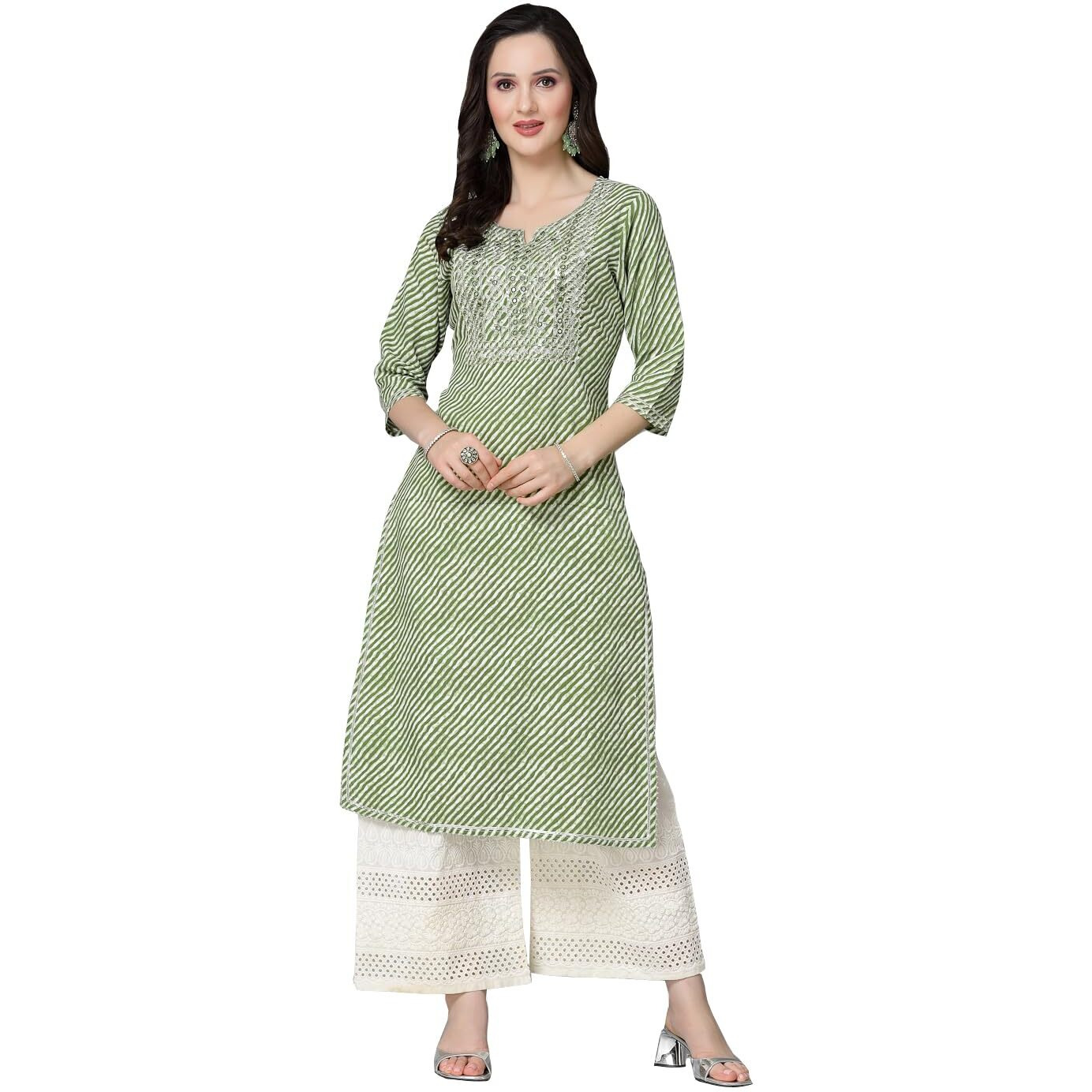 Stylum Women's Leheriya Printed & Embroidered Rayon Straight Kurta (Toyotogreen36_Green, S)