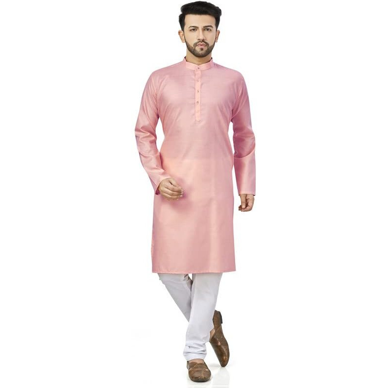 Be Active 100% Cotton Stylish Trendy Solid Pattern Full Sleeve Comfortable Men's Kurta Pyjama Set Gives Rich Look Rfsk0001_22_Set_L Light Pink